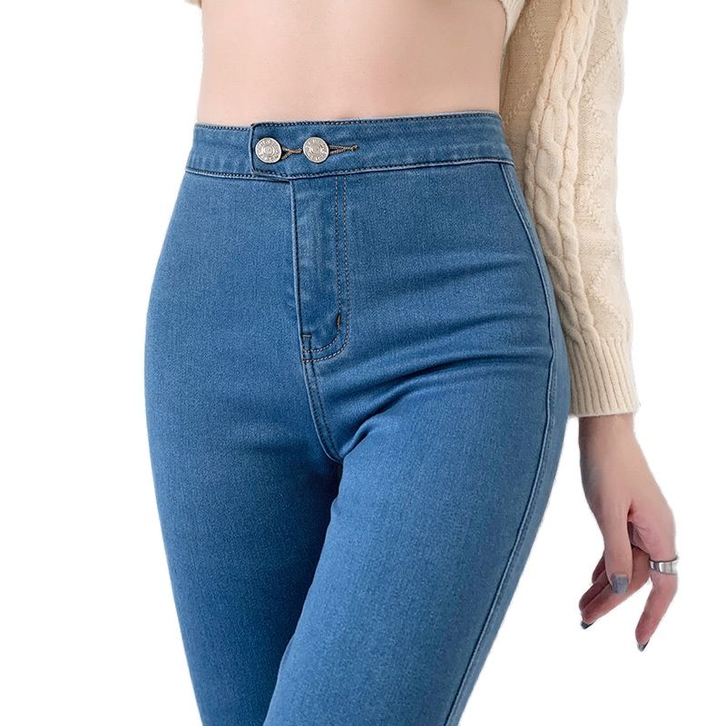 High Elastic Women Jeans Skinny Super Stretch Pencil Denim Pants Flat Solid Color Slimming Tights With Pockets For S